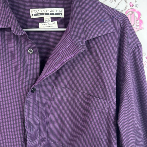 LEO Chevalier button down plaid gingham picnic Purple Striped Shirt - Picture 5 of 8